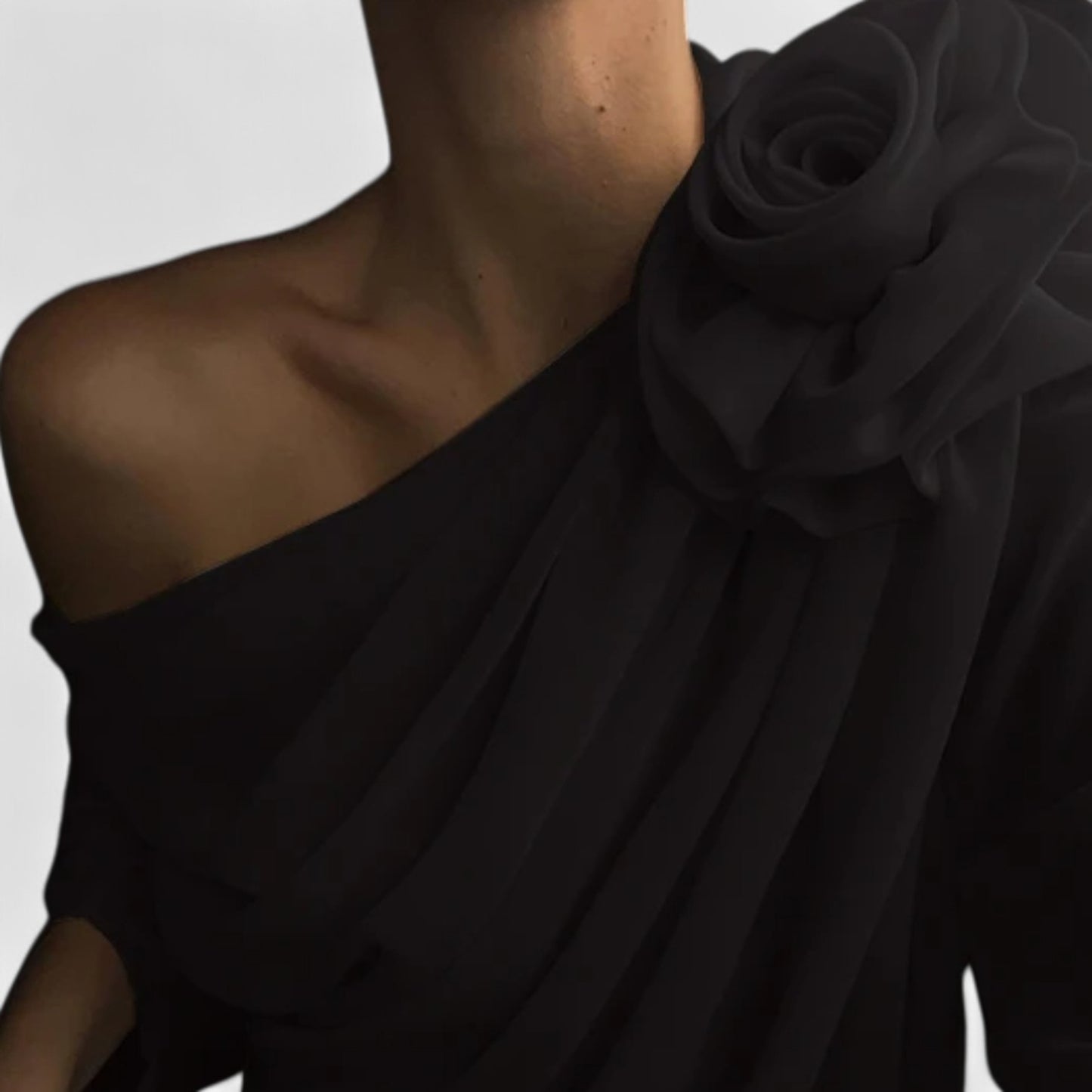 Locese | Women’s Off-Shoulder Floral Mesh Top – Irregular Elegance with Contemporary Allure
