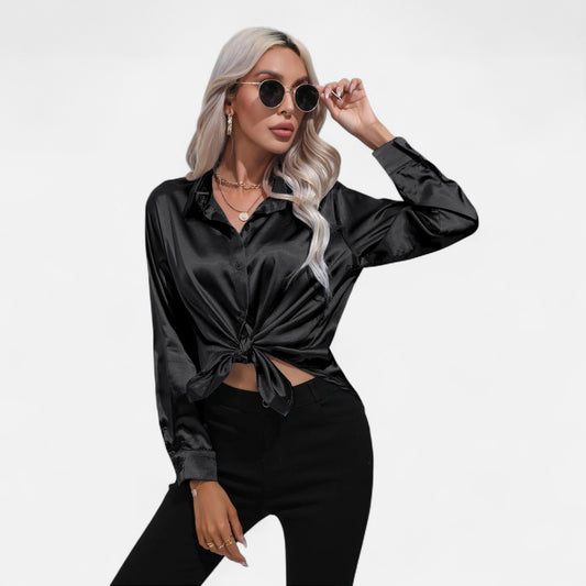 Locese | Women’s Satin Button-Up Blouse – Effortless Grace in a Silken Touch