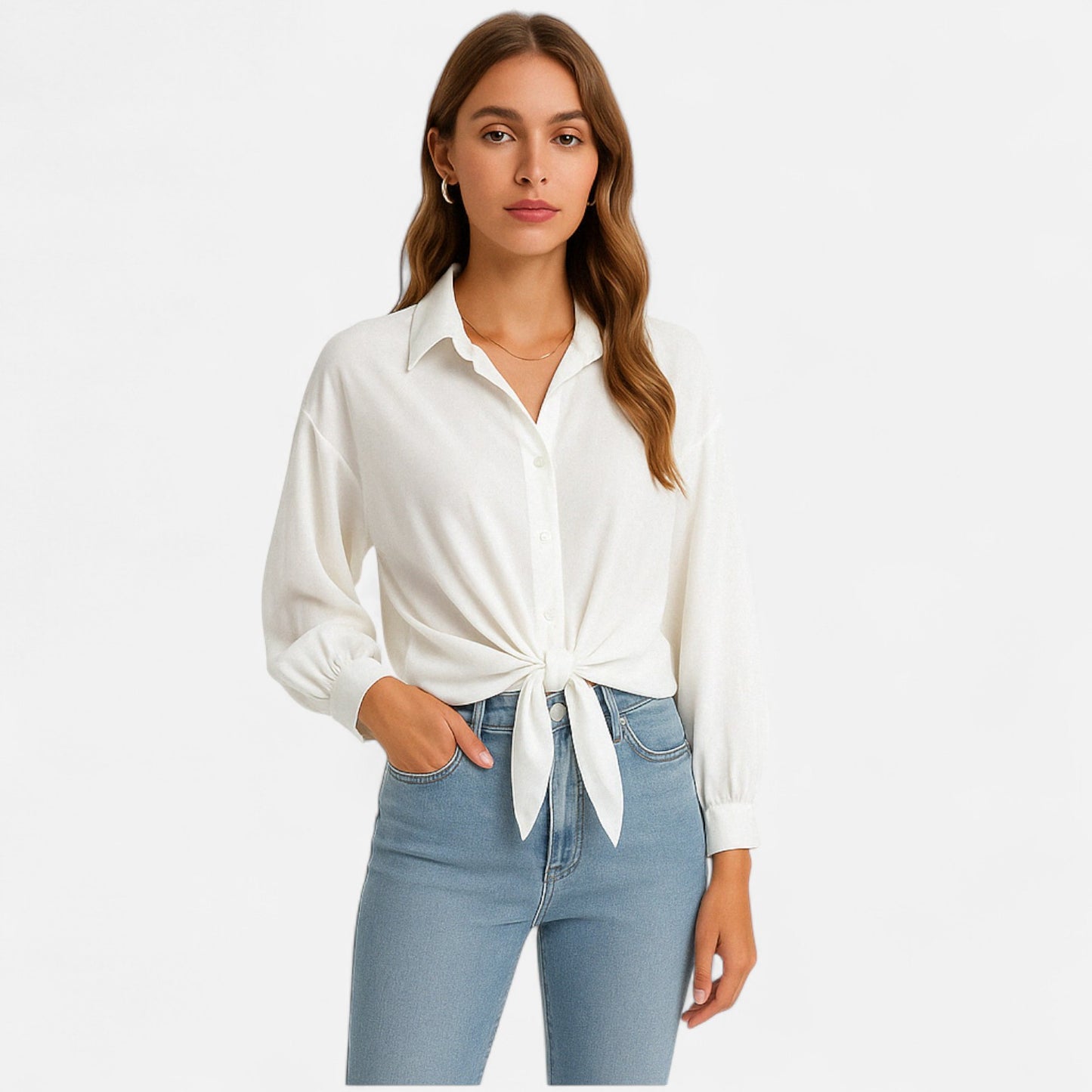Locese | Women’s Summer Chiffon Blouse – Light Elegance with a Softly Cinched Waist