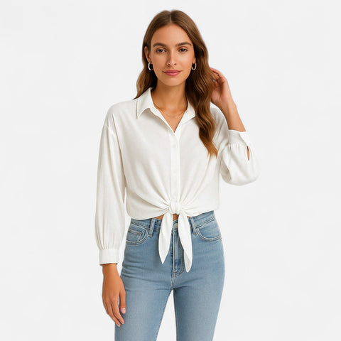 Locese | Women’s Summer Chiffon Blouse – Light Elegance with a Softly Cinched Waist