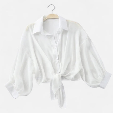 Locese | Women’s Summer Chiffon Blouse – Light Elegance with a Softly Cinched Waist